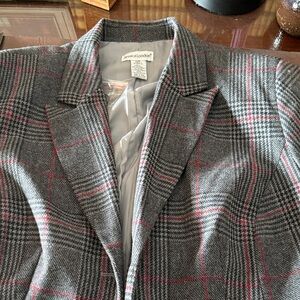 Jessica London Gray and Red Plaid Blazer